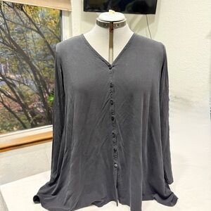 Eileen Fisher Black Button-Down 100% Silk Shirt XS
